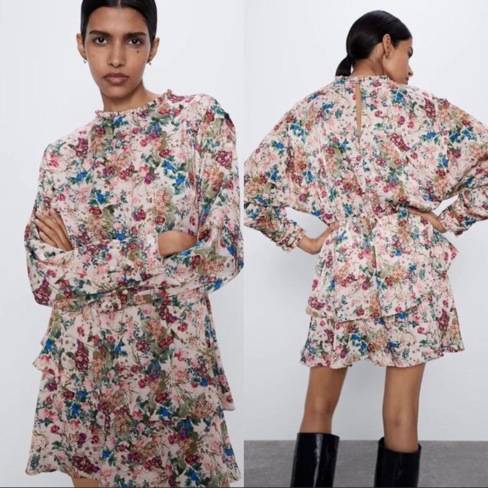 ZARA Flower Printed Dress With Full Sleeves